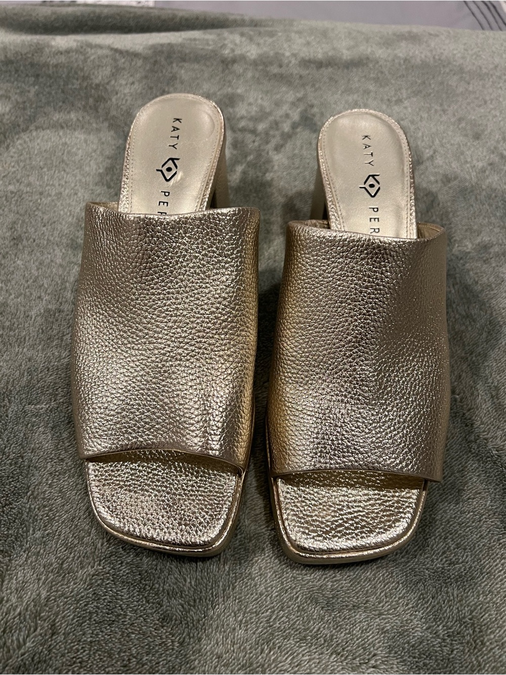 Katy Perry Collections Metallic Gold Peep Toe Slide Mules
